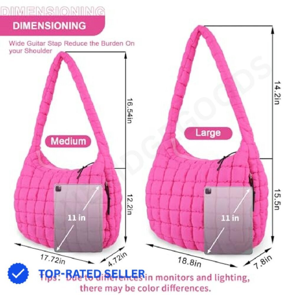 Quilted Puffer Tote Bag Lightweight Nylon Hobo Crossbody Shoulder Purse - Picture 3 of 8